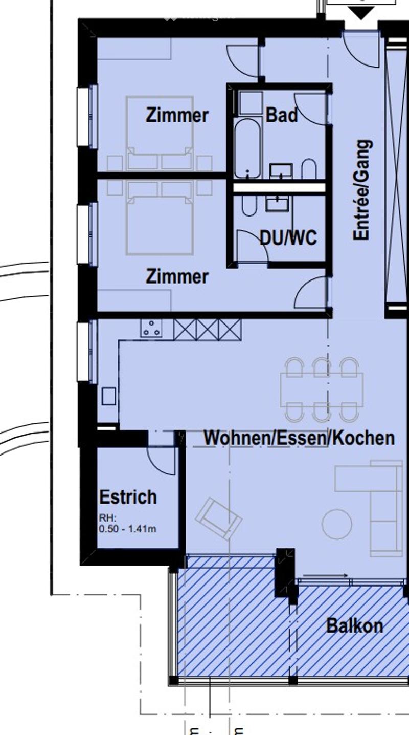 living room, kitchen, 2 bedrooms, bathroom, entrance hall, balcony