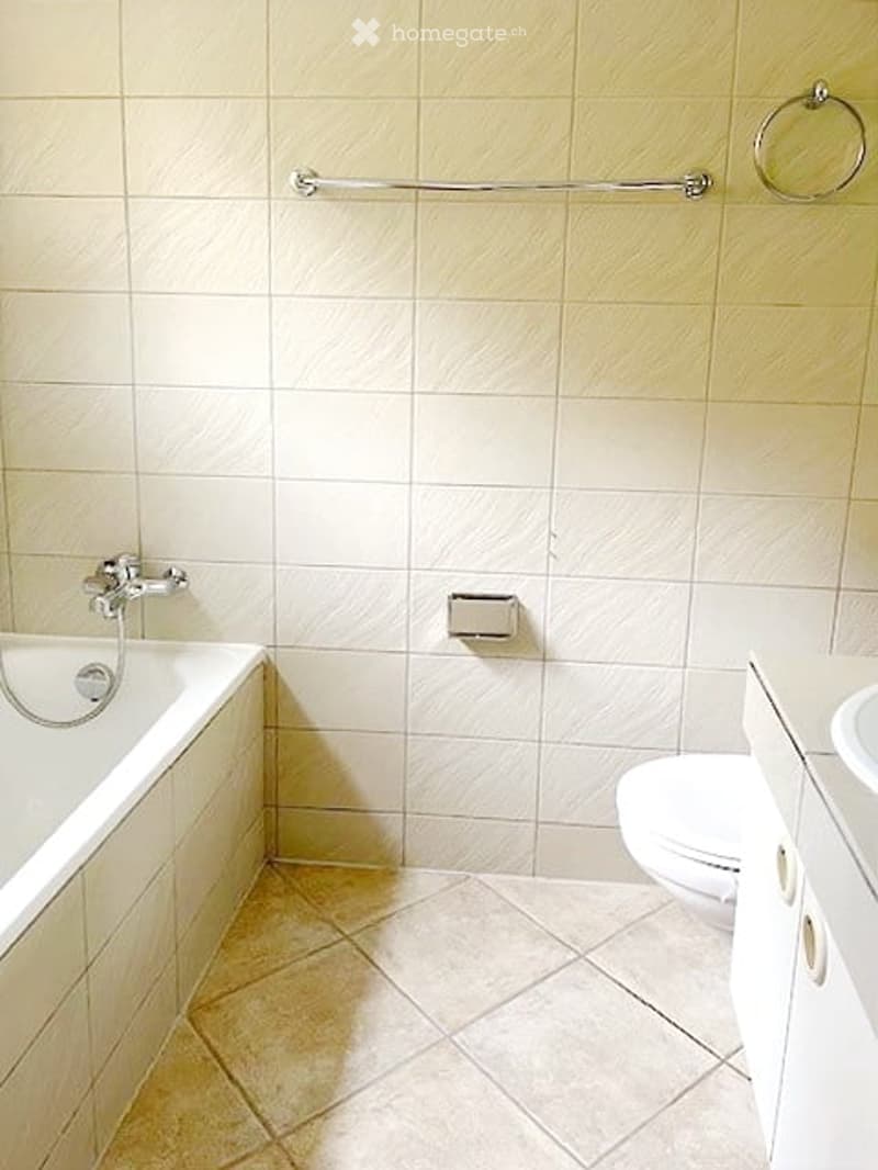 Bathroom with bathtub, shower, toilet, and sink