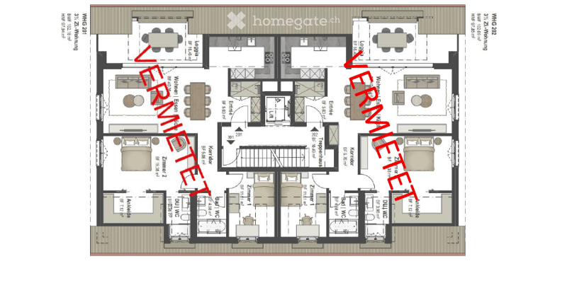 2 living rooms, 2 bedrooms, 2 bathrooms, kitchen, balcony, hallway, utility room
