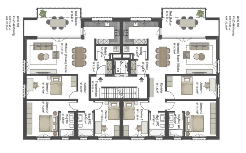 living room, dining room, kitchen, 3 bedrooms, 3 bathrooms, pantry, entrance hall, hallway, storage