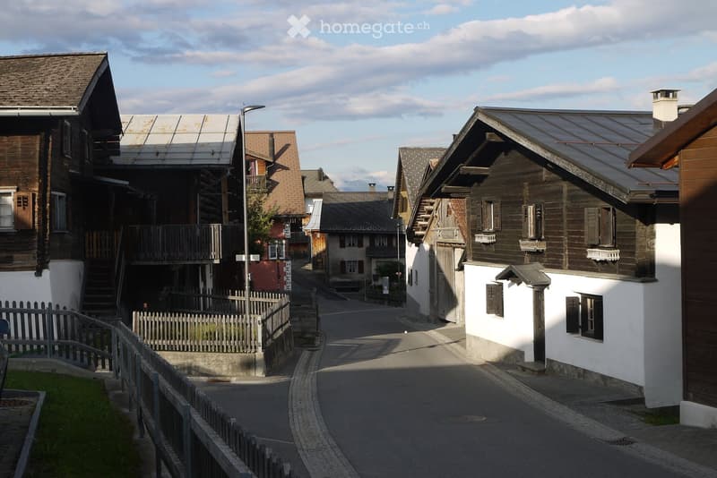 Wooden houses, steep roof, street