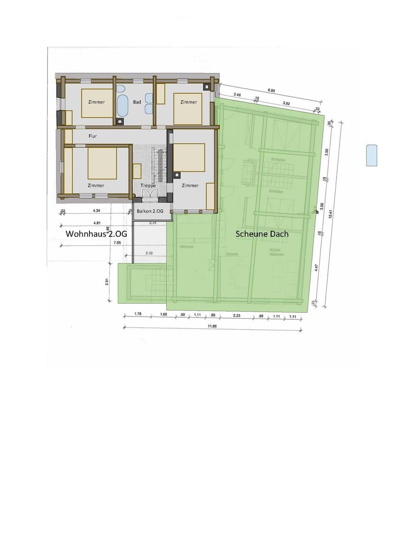 4 bedrooms, living room, kitchen, bathroom, hallway, balcony