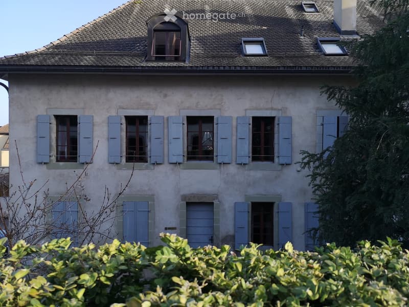 traditional building, multiple windows, multiple doors, tiled roof, surrounded by greenery