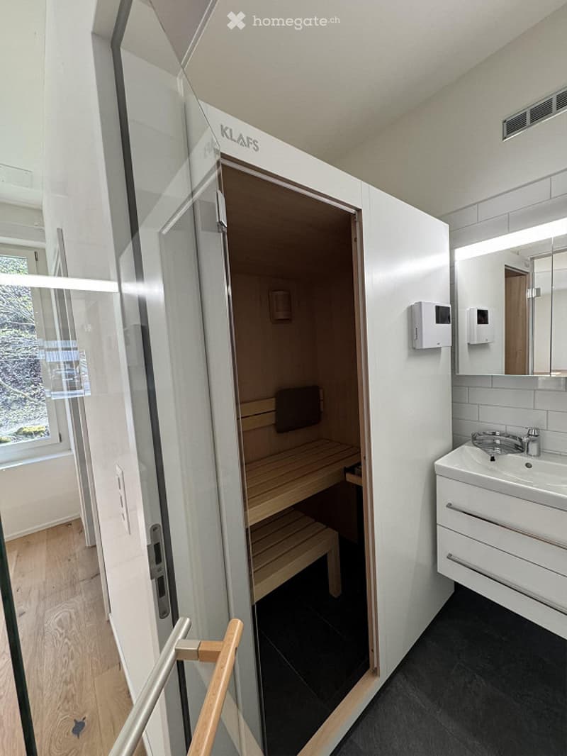 sauna, sink, mirror, window, wooden benches
