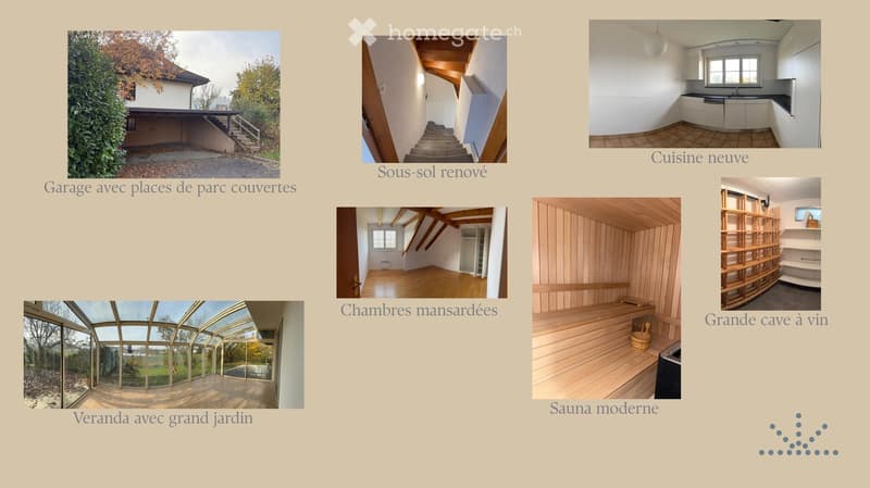 Garage, Sous-sol renove, Chambres mansardees, Veranda avec grand jardin, Sauna moderne, Grande cave a vin