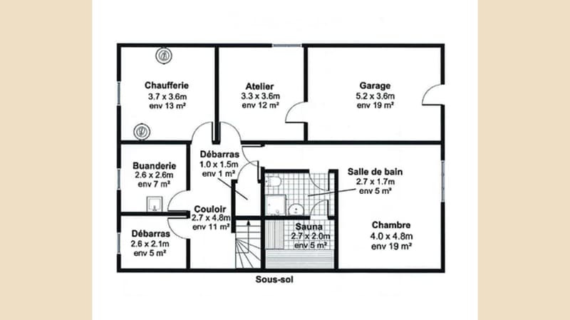 entry, workshop, garage, boiler room, shower, kitchen, bedroom, sauna, bathroom, walk-in wardrobe