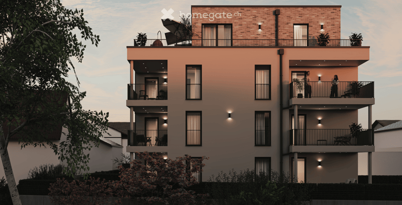 4 story house, brick, many windows, balconies