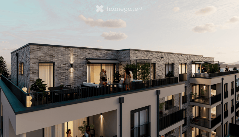 apartment building, brick exterior, multiple balconies, scenic views, well-lit outdoor spaces