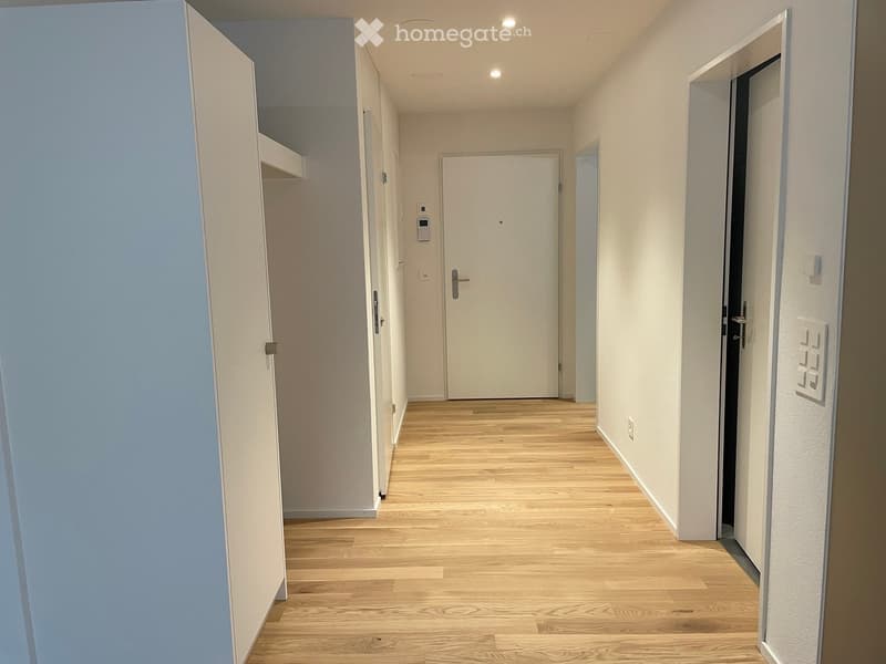 empty room, wooden floor, white walls, two doors