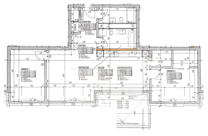 Entrance, 2 bedrooms, living room, kitchen, bathroom, balcony