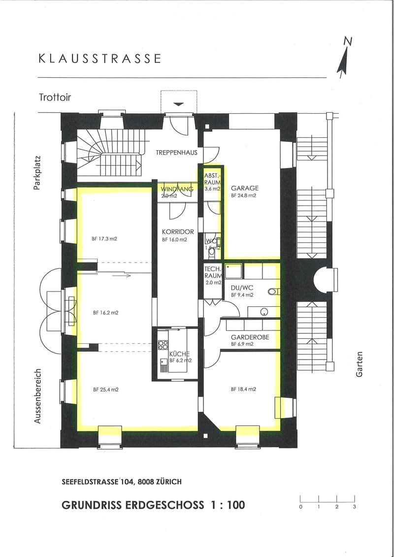Ground floor, 2 bedrooms, kitchen, technical room, bathroom, staircase, corridor, utility room, parking, garage