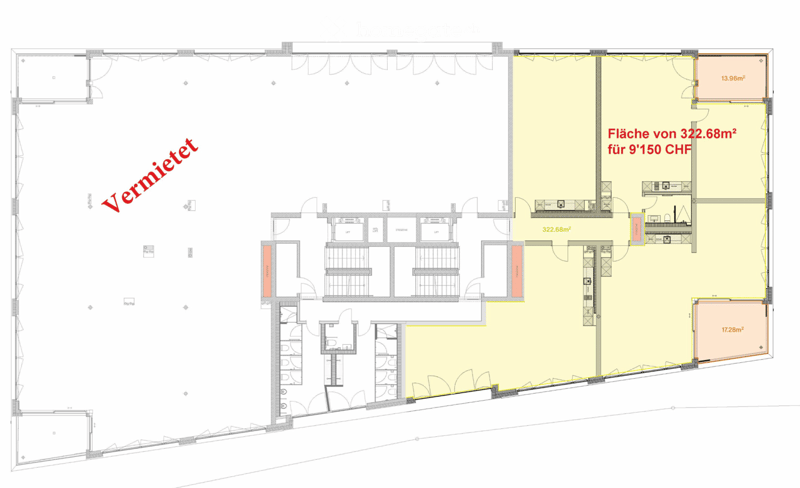 Floor plan indicating a layout of rooms, balconies, and stairs, with a total area of 322.68m2.