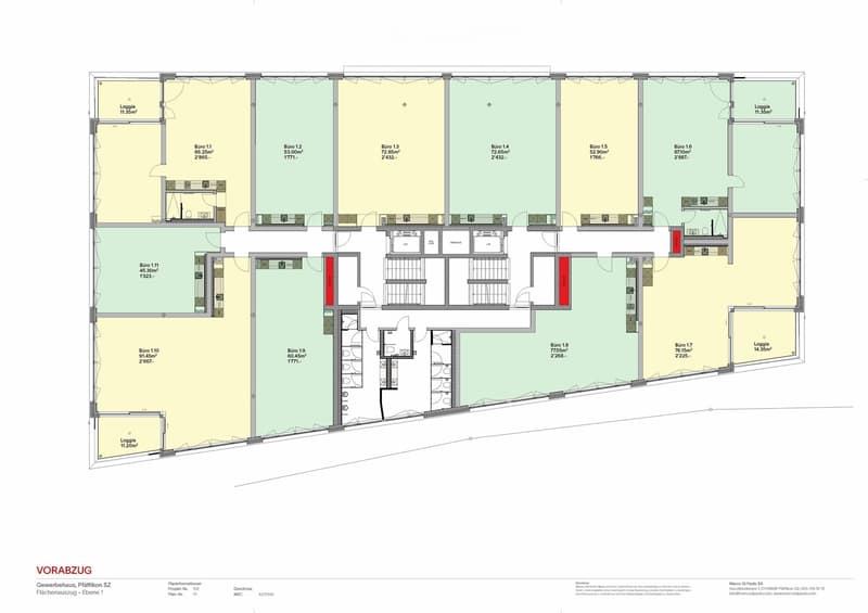 Floor plan includes multiple office spaces, labeled as 'Bureau', and labeled 'Loggia' areas with some numbers.