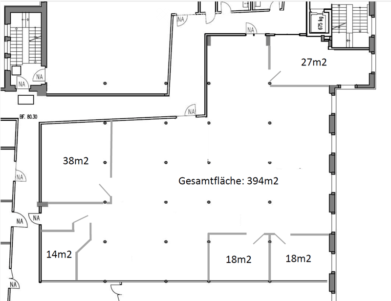 total area 394 m2, 4 rooms, staircases