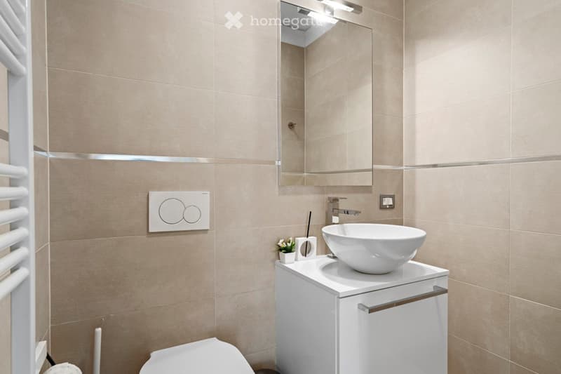 bathroom with toilet, sink, and mirror