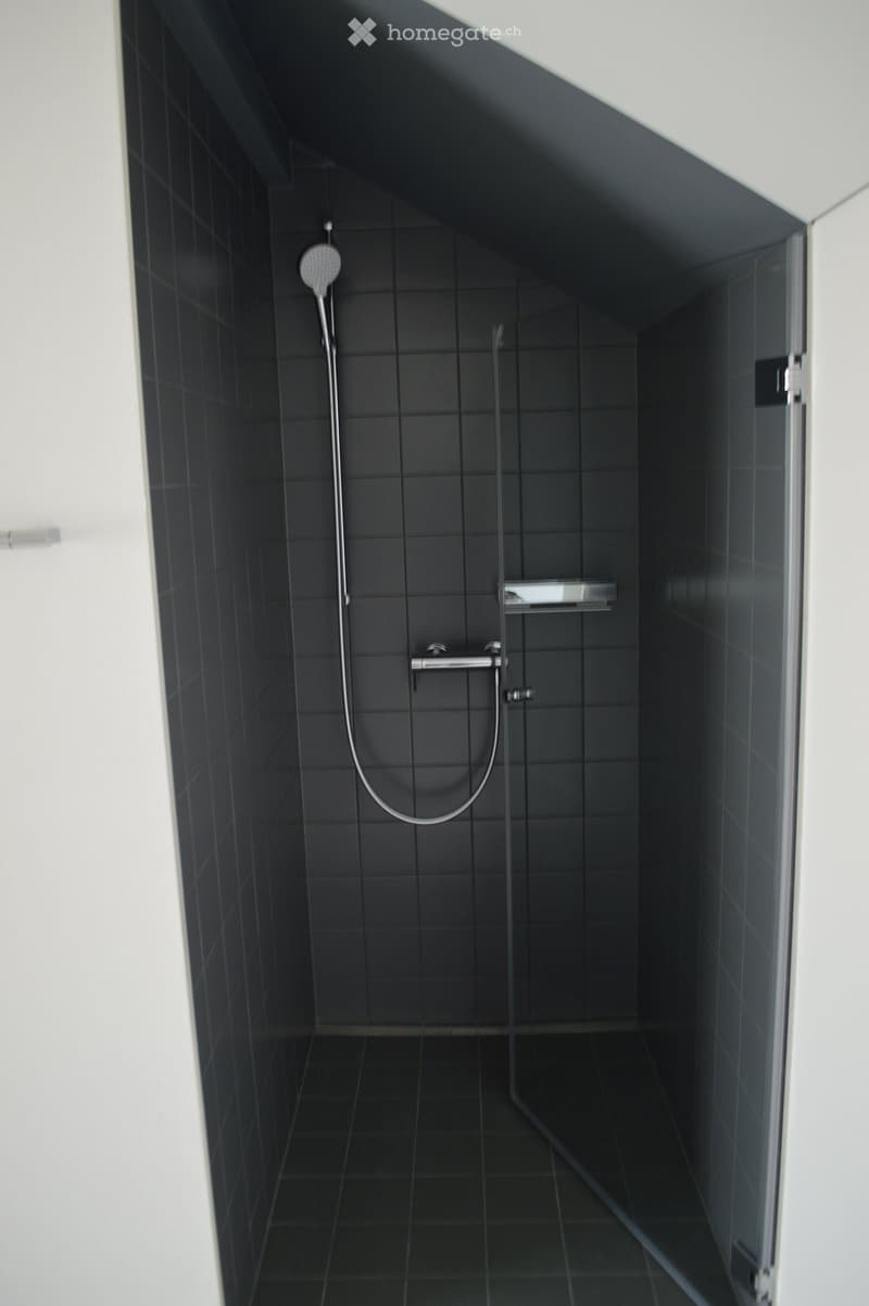 shower with tiles and wall mounted shower