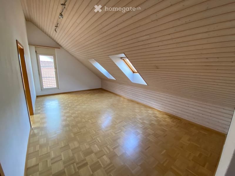 wooden floor, wooden beams, window, entrance door