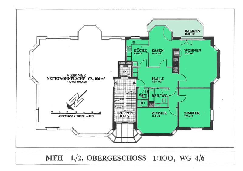 Living room, kitchen, 4 bedrooms, 2 bathrooms, balcony, stairwell