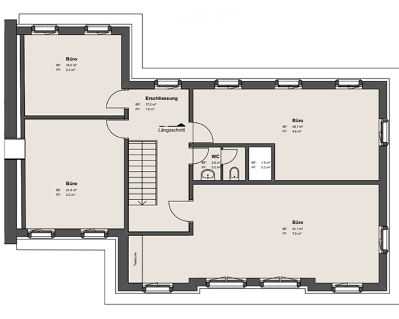 living room, kitchen, 3 bedrooms, 2 bathrooms, hall, office, hallway, stairs