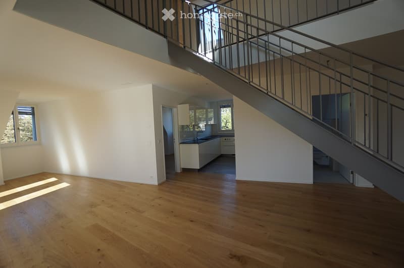 open floor plan, kitchen, bathroom, balcony