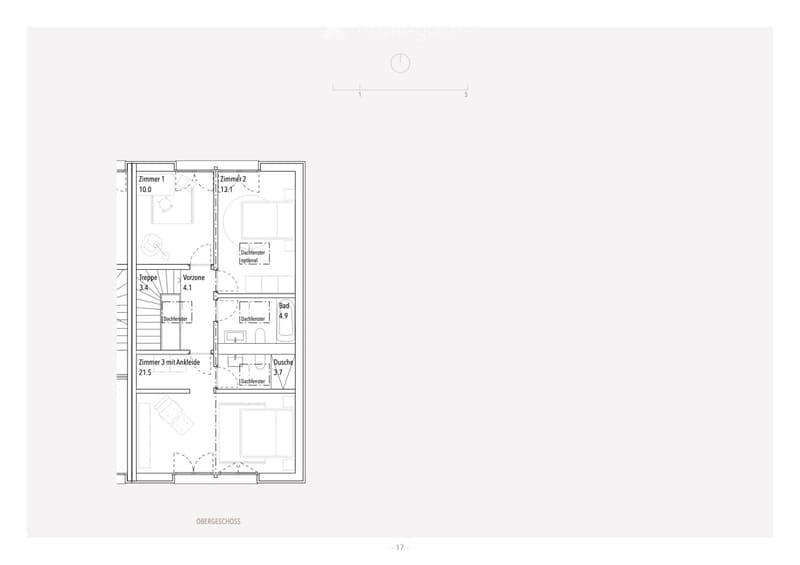 Upper floor: 3 bedrooms, hallway, stairs, 2 bathrooms, entrance, storage, rooftop terrace