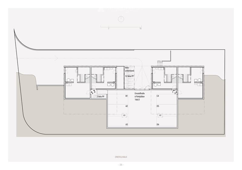 Parking layout, parking spaces labeled A1, B1, etc.