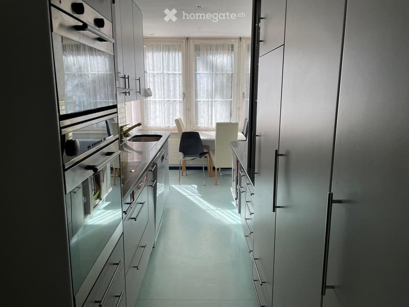 kitchen, stainless steel appliances, white cabinets, breakfast nook