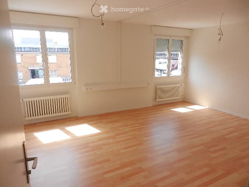 empty room with wooden floors, white walls, two windows, two radiators