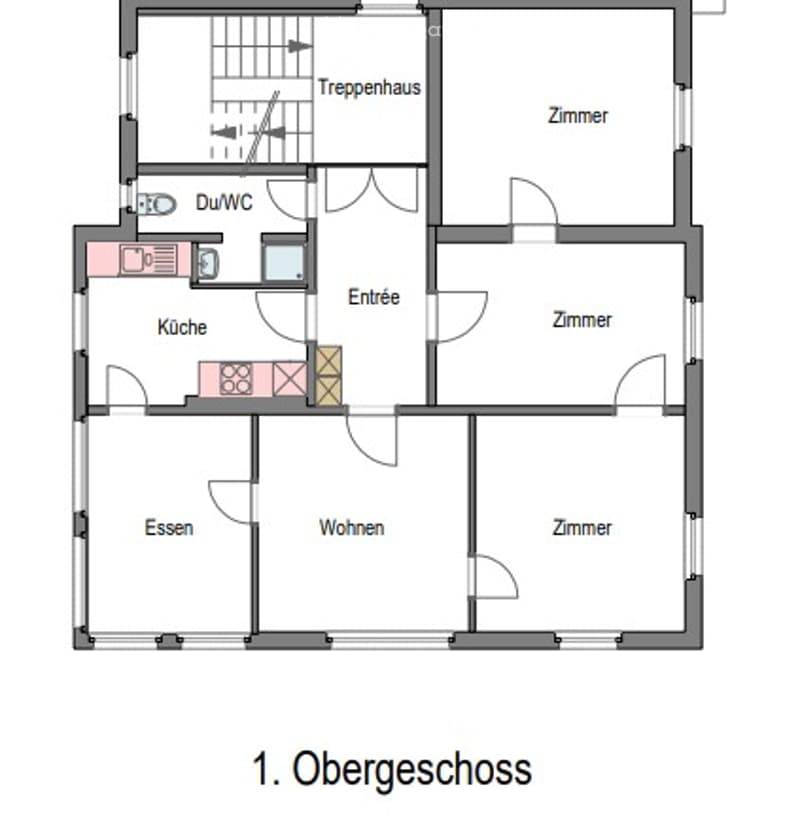 first floor with 3 bedrooms, living room, kitchen, bathroom, stairwell, WC