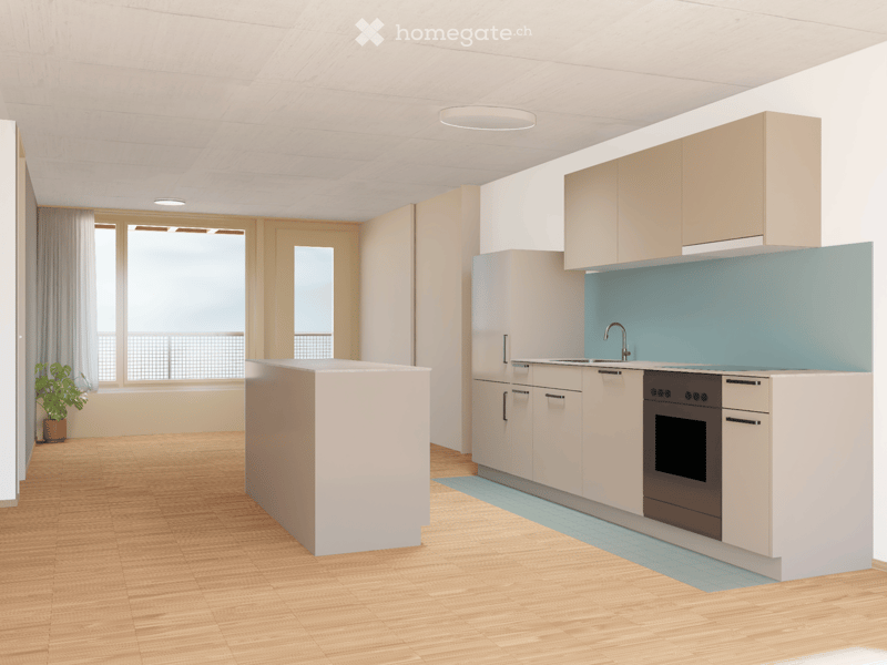 large window, wooden floor, built-in cabinets, kitchen island, oven, sink, faucet, kitchen appliances