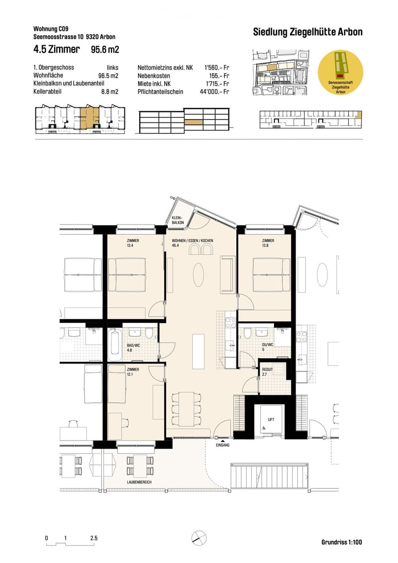Living room, 4 bedrooms, 2 bathrooms, kitchen, balcony