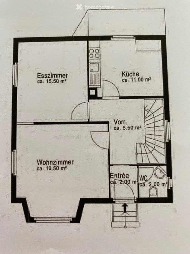 Dining room, kitchen, 1 bedroom, 1 bathroom, hallway