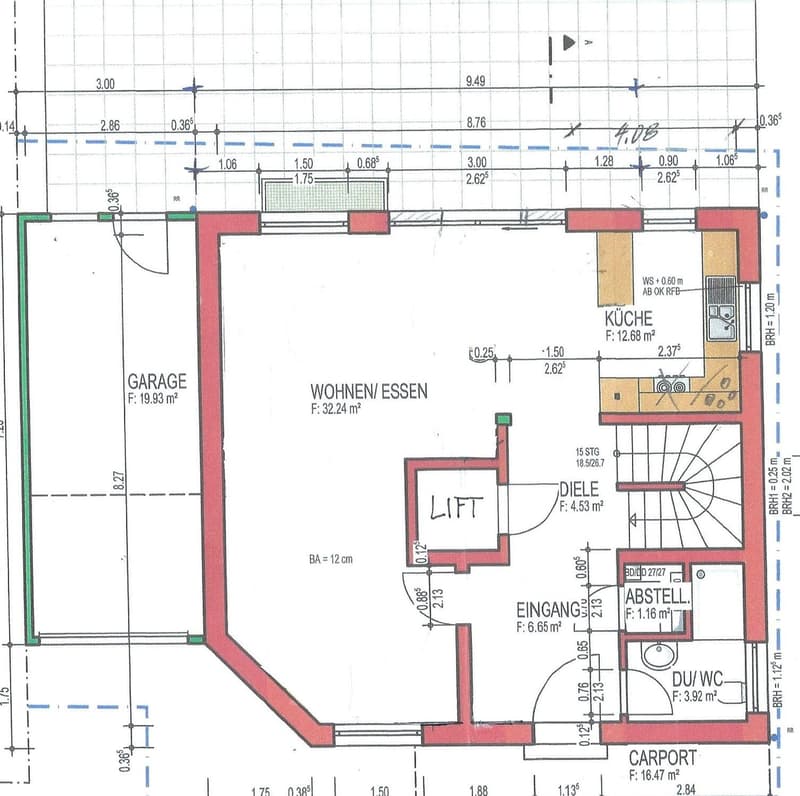 Living/Dining area, bedroom, kitchen, bathroom, entrance hall, storage, parking, garage