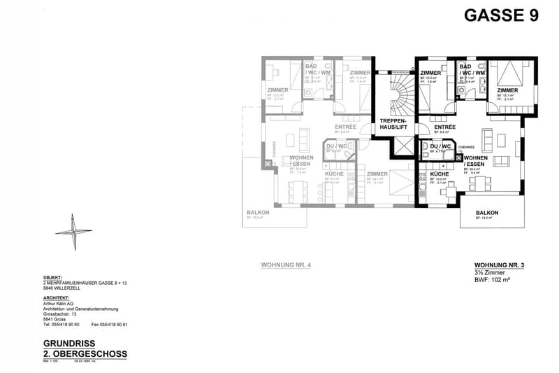 4 rooms, bathroom, balcony, living room, 2 bedrooms, kitchen, utility room