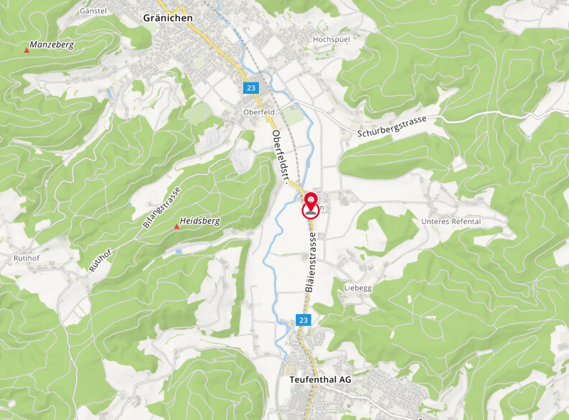Map of a region showing streets, rivers, and location labels.