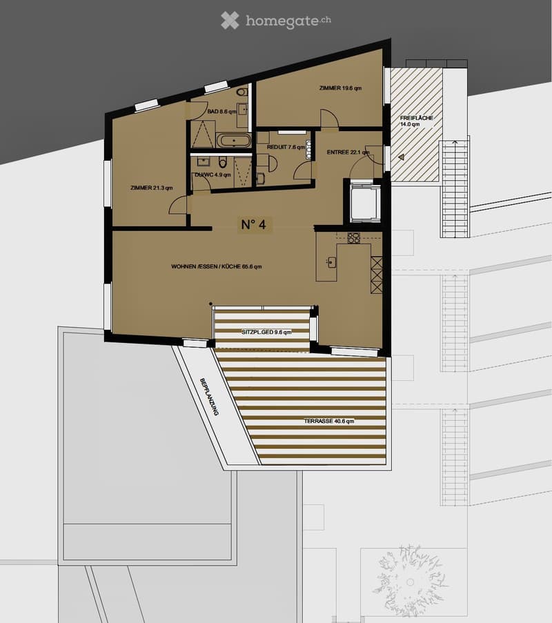 Living room, kitchen, 3 bedrooms, 2 bathrooms, terrace