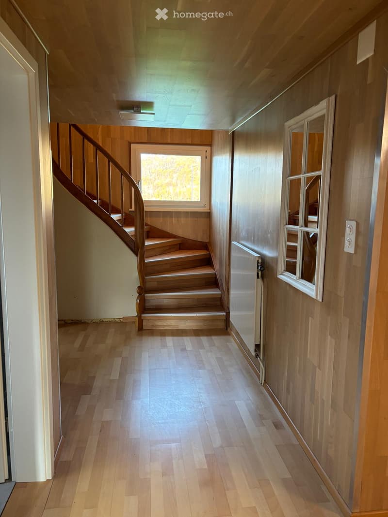 wooden floor, wooden staircase, window, radiator