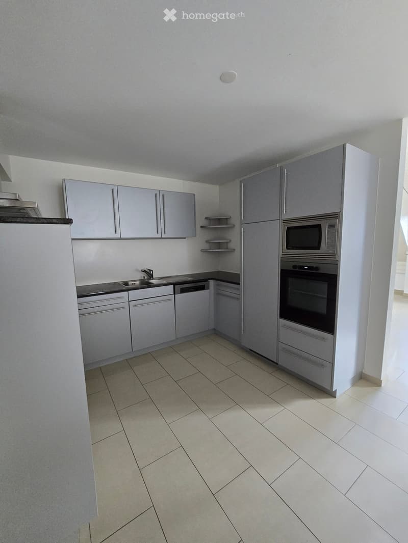 modern kitchen, white cabinets, tiled floor, stainless steel sink, dishwasher, microwave, oven