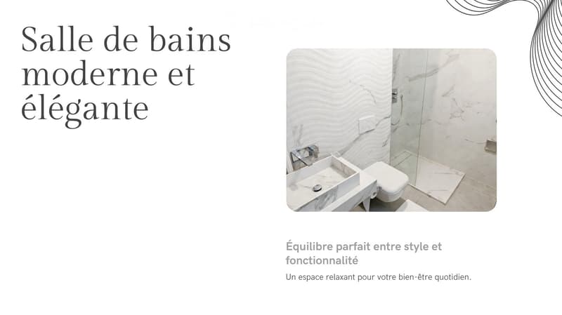 Modern bathroom with marble walls, white sink, toilet, and glass shower enclosure.