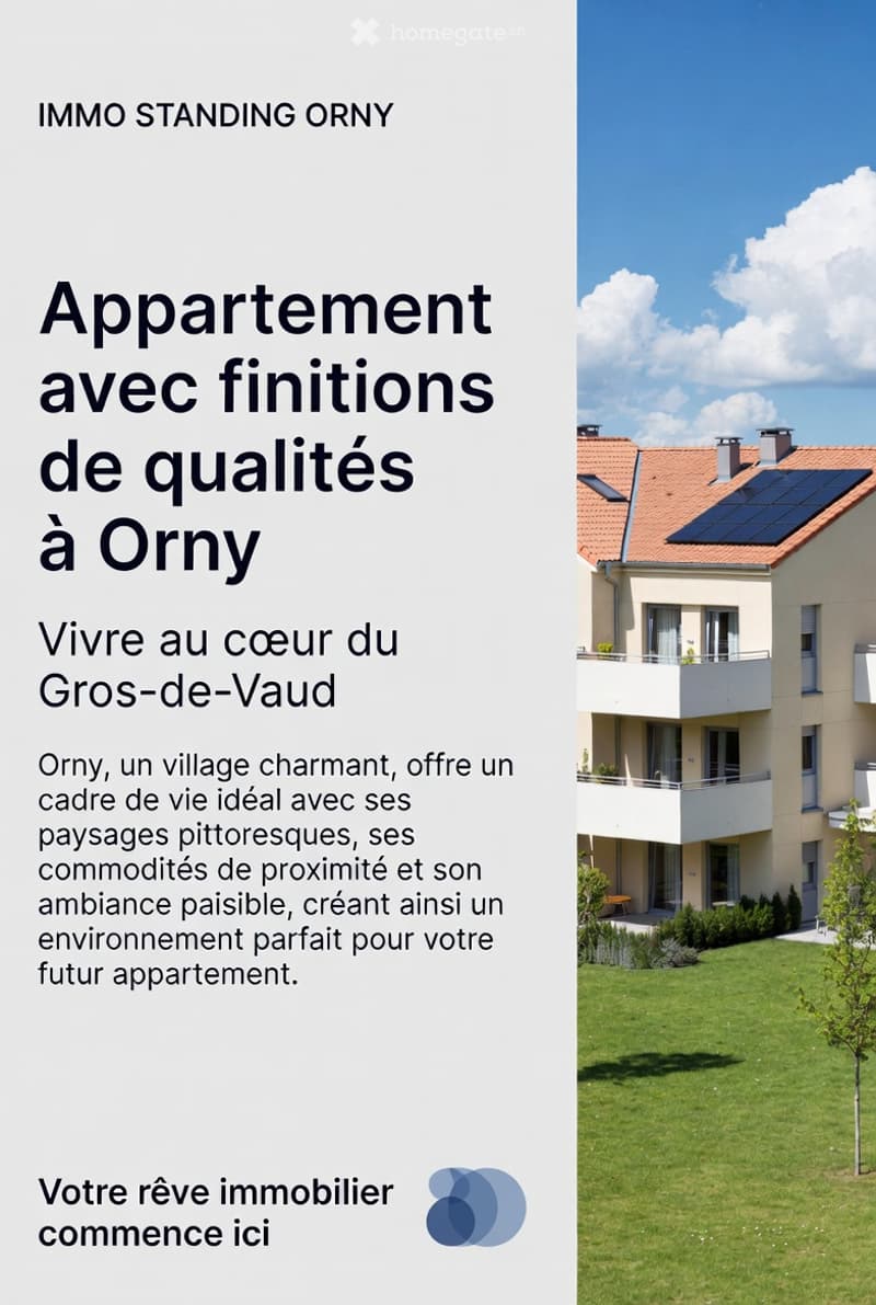 Apartment with quality finishes in Orny, featuring solar panels on the roof, balconies, and a peaceful environment.