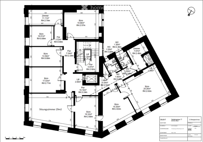 Floor plan with multiple rooms, including living room, bedrooms, kitchen, bathrooms, and a meeting room.