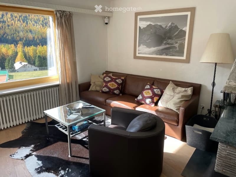 brown couch, glass table, black chair, white radiator, large window, picture frame, lamp, rug