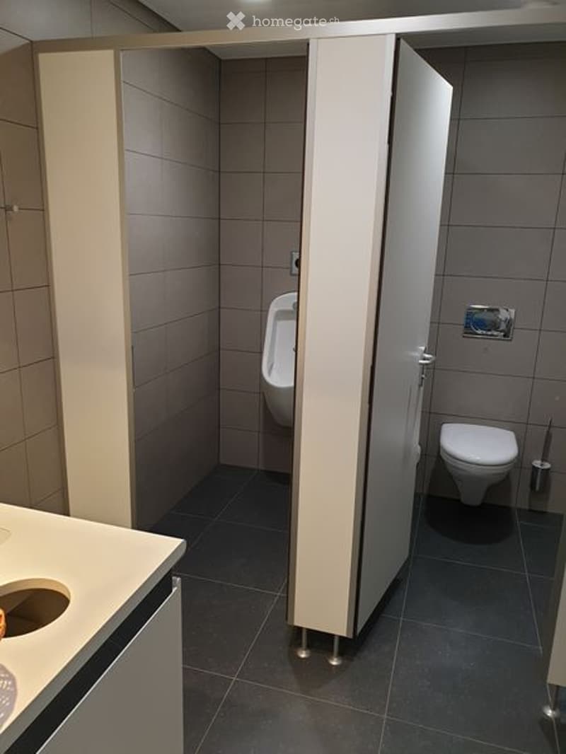 A bathroom with a toilet, urinal, and sink.