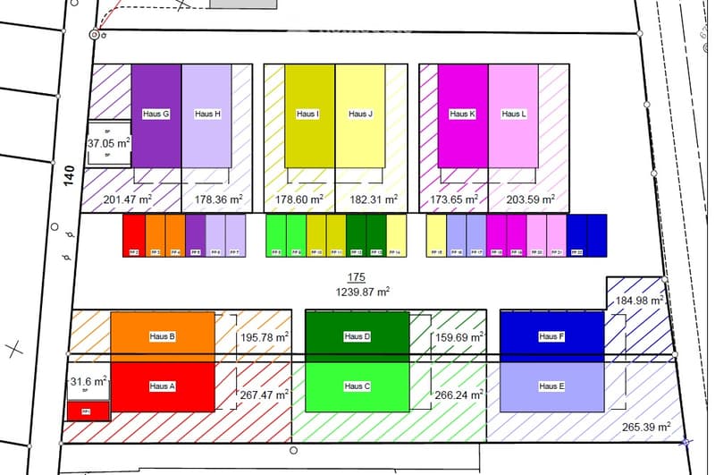 Floor plan of multiple houses with different sizes and labels