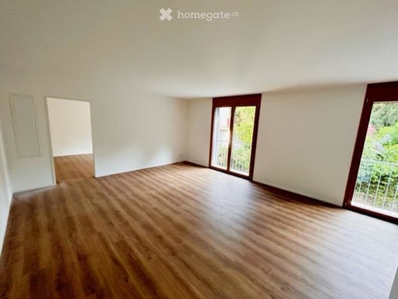 empty room, wooden floor, white walls, sliding glass doors, balcony