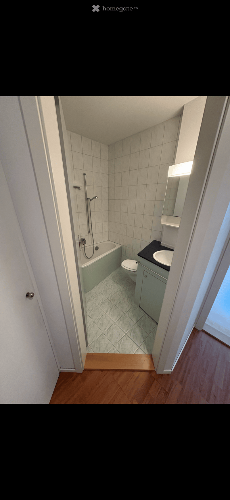 Bathroom with bathtub, toilet, sink, mirror, and shower
