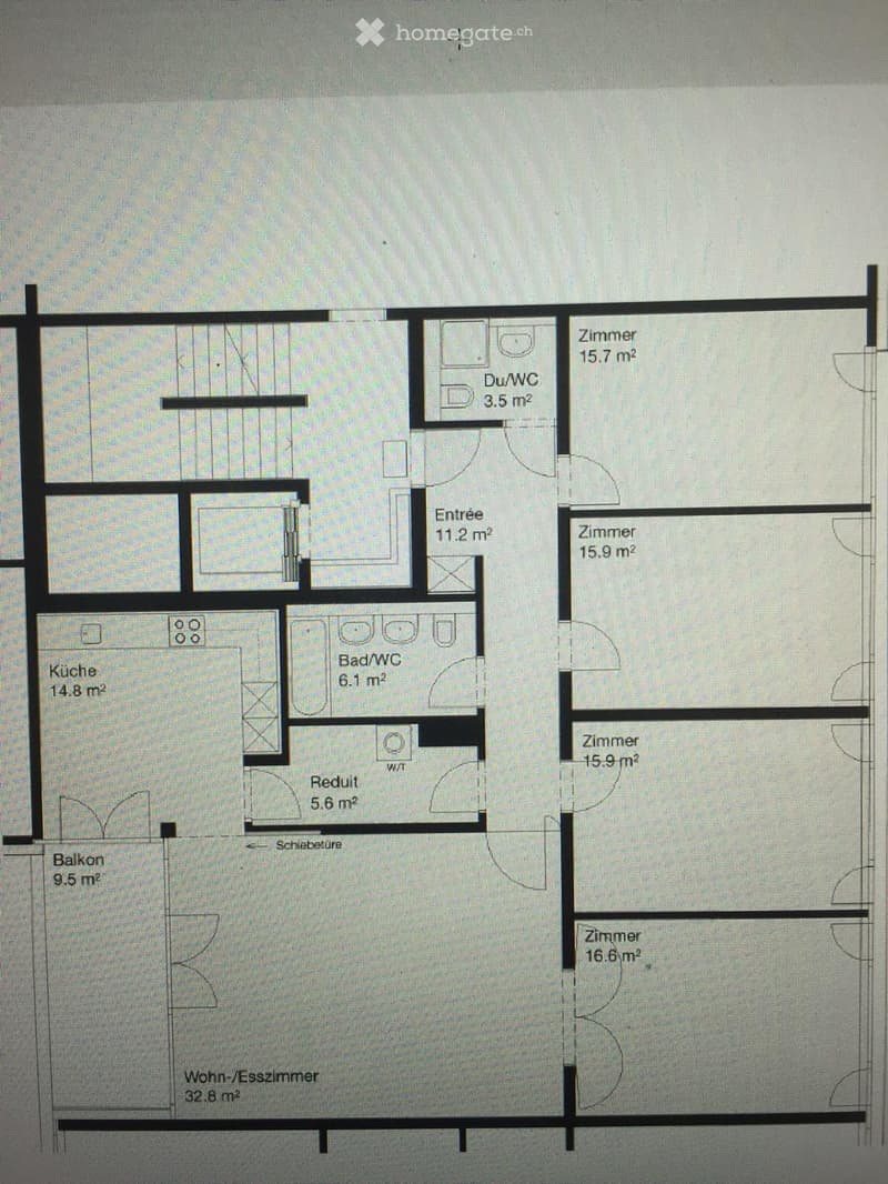 Living room, kitchen, 3 bedrooms, 2 bathrooms, balcony, storage room