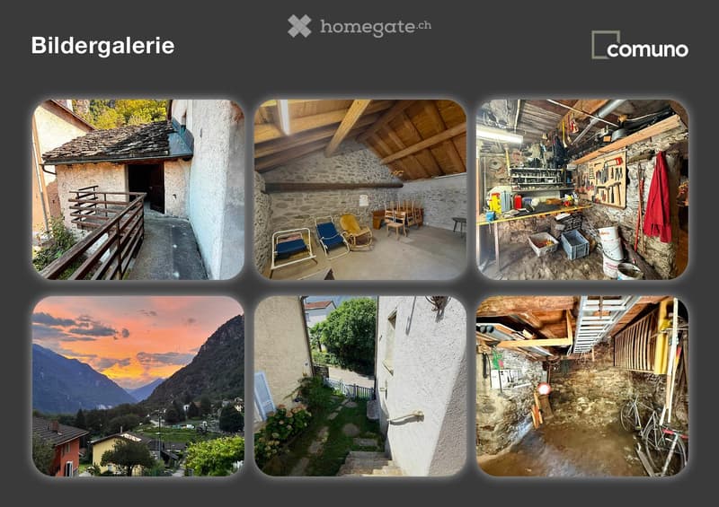 Stone house with wooden beams, balcony, raised ground floor, mountain view