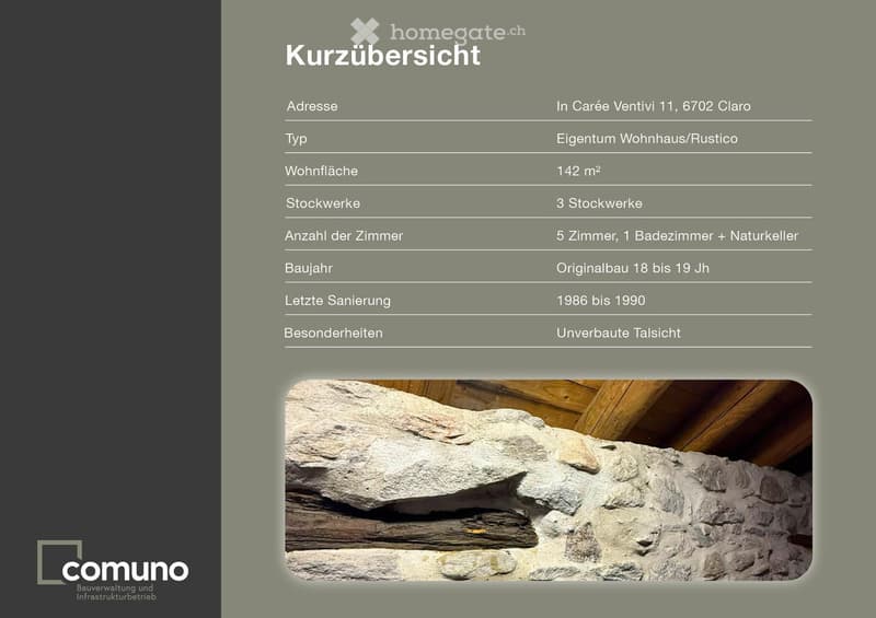 Property details for a 142m² living space with 5 rooms, 1 bathroom, and a natural cellar. The property is a 3-story house with an original construction period between 18 and 19. The last renovation was done between 1986 and 1990. The property features an