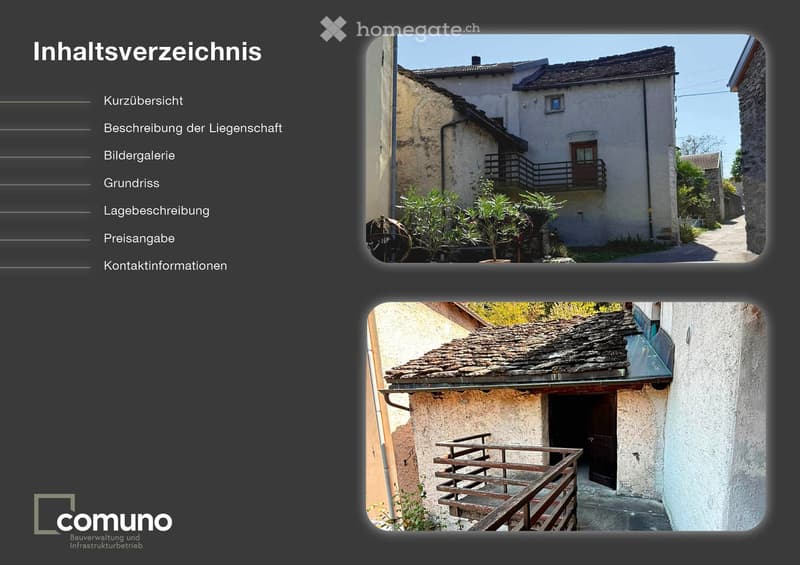 Old house with stone walls, tiled roof, balcony, wooden door, plants in front